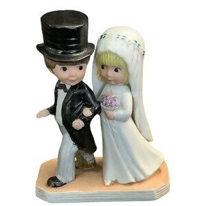 Vtg Moppets Bride and Groom Ceramic Figurine Fran Mar 1976 Korea 5" Tall